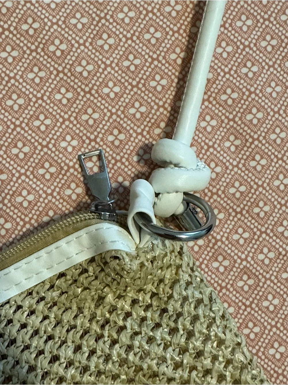 Natural Woven Shoulder Bag with White Strap Beach bag